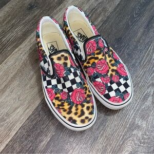 Vans Women's Rose Checkered Leopard Slip-On Sneakers